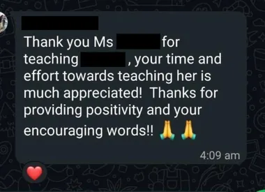 Parent testimonial screenshot