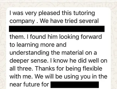 Parent testimonial screenshot