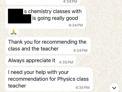 Parent testimonial screenshot