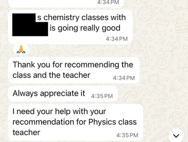 Parent testimonial screenshot