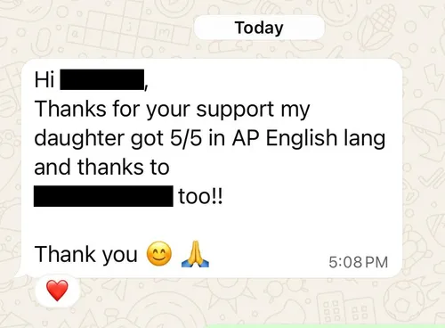 Parent testimonial screenshot
